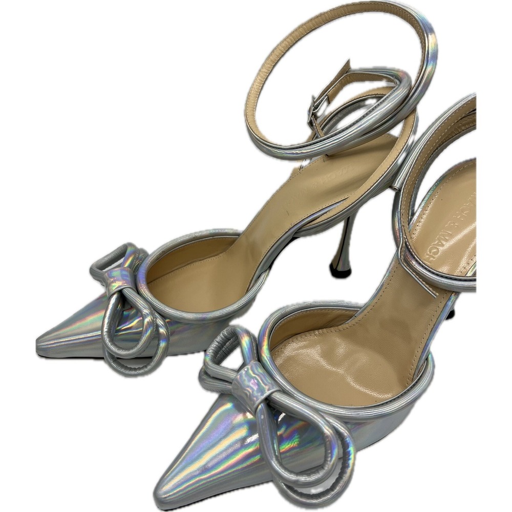 MACH & MACH Double Bow Pointed Toe Pump Iridescent Silver EU 39.5/US 9.5